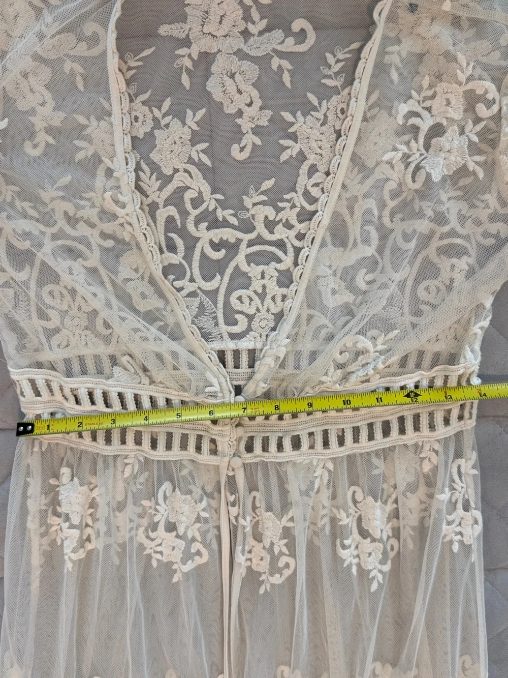 Sheer off white Embroidered Lace Duster, cover up, - Picture 6 of 7